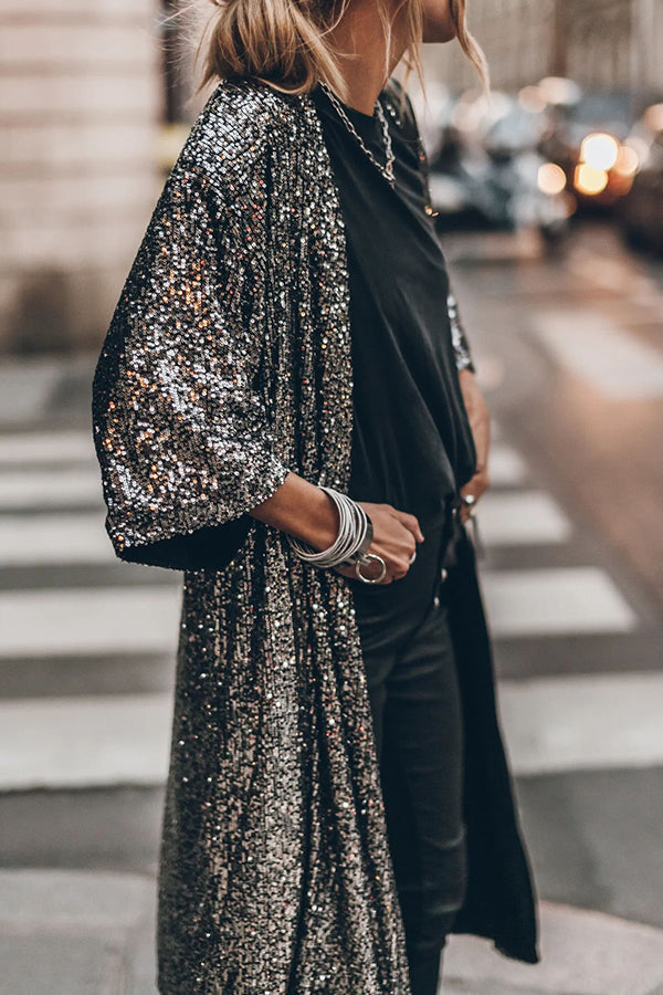 Dominique | Kimono à manches cloche à paillettes disco glamour