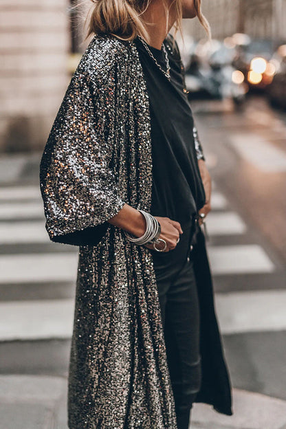 Dominique | Kimono à manches cloche à paillettes disco glamour
