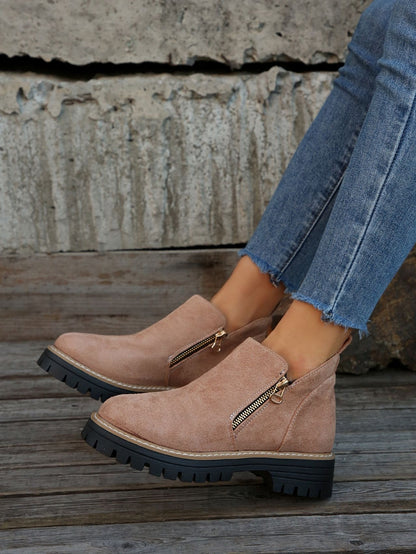 Bottines à zip latéral, bout rond