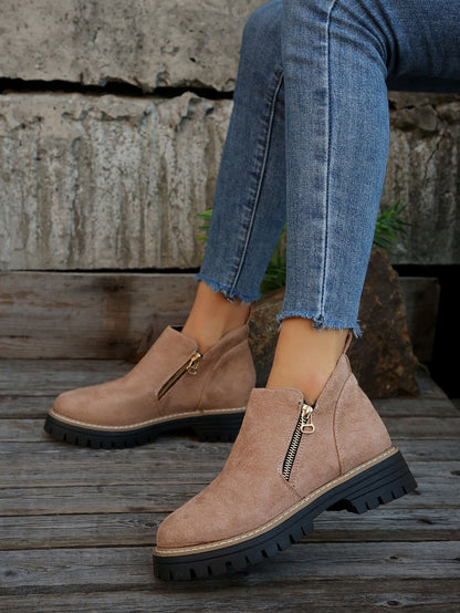 Bottines à zip latéral, bout rond